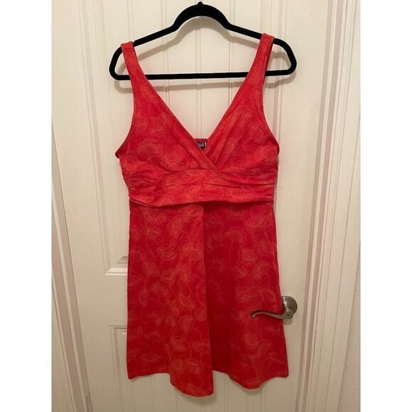 Patagonia Organic Cotton Orange/Red Floral‎ Mini Dress / Tunic women's sz L - Picture 1 of 13